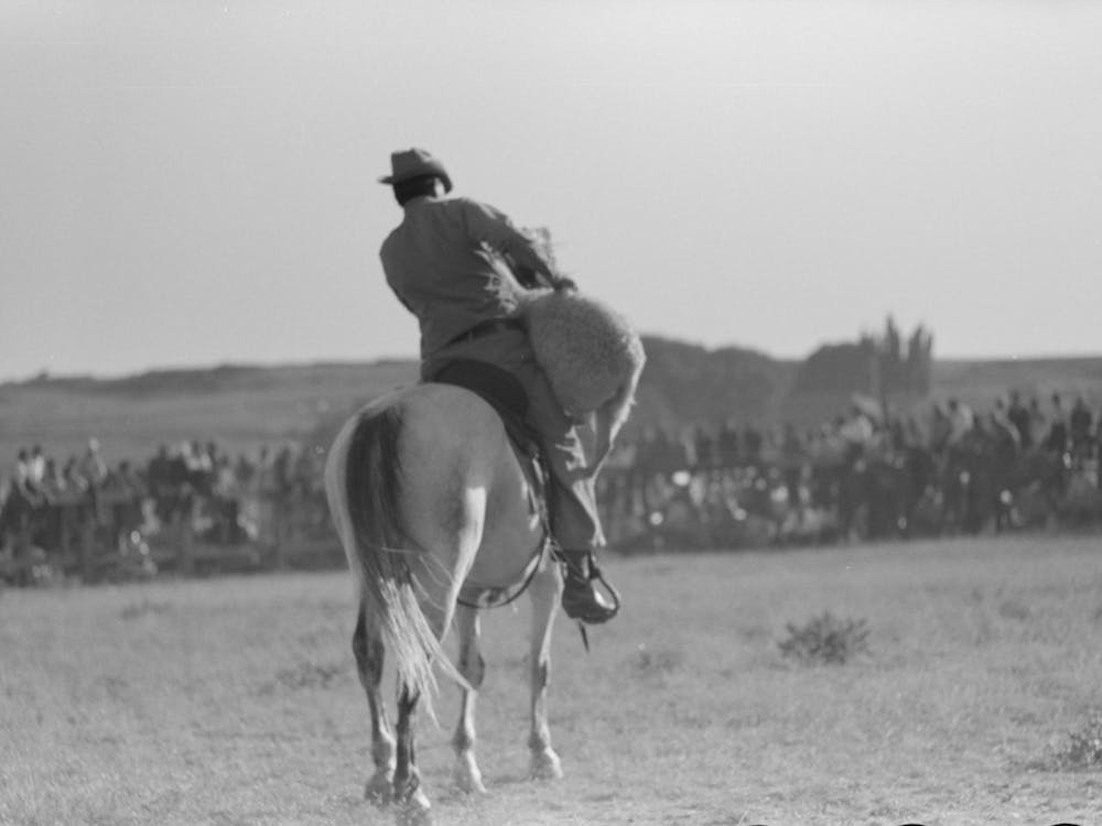 Untitled Photo, Possibly Related To Cowboy On Horse, Bean Day Rodeo, Wagon Mound, Mew Mexico By Russ