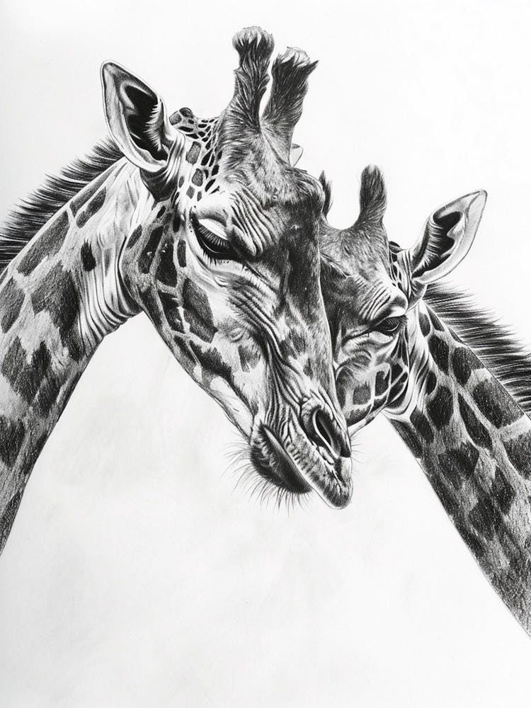 Two Giraffes Pencil Drawing 2