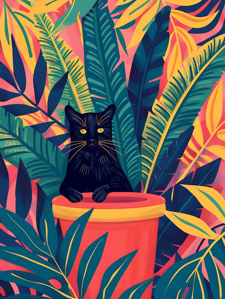 Cute Black Cat in a Plant Pot