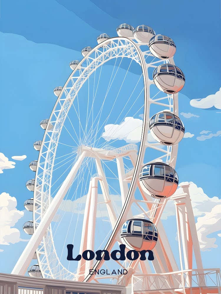 London England The London Eye Travel Art