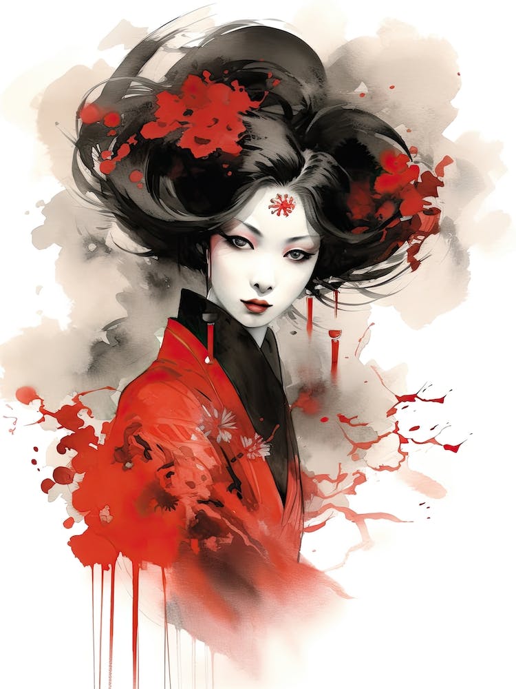 Sumi E Style Geisha 1