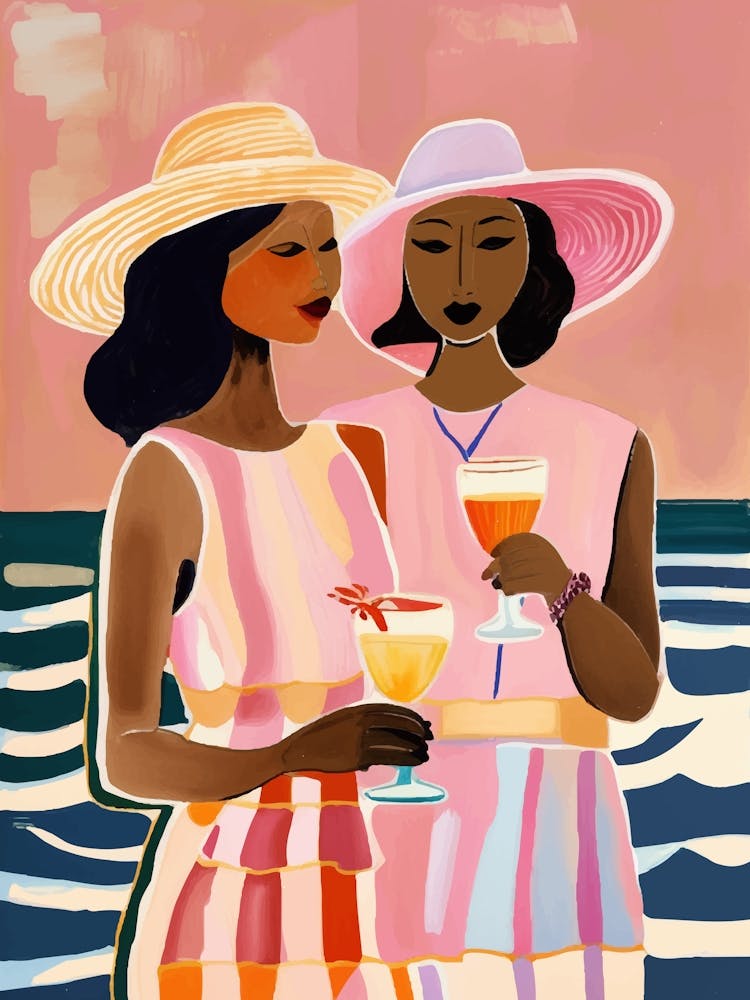 Women At The Beach Pink Art
