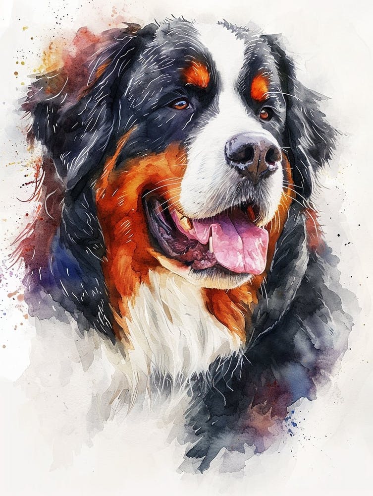 Bernese Mountain Dog Watercolor Painting 1