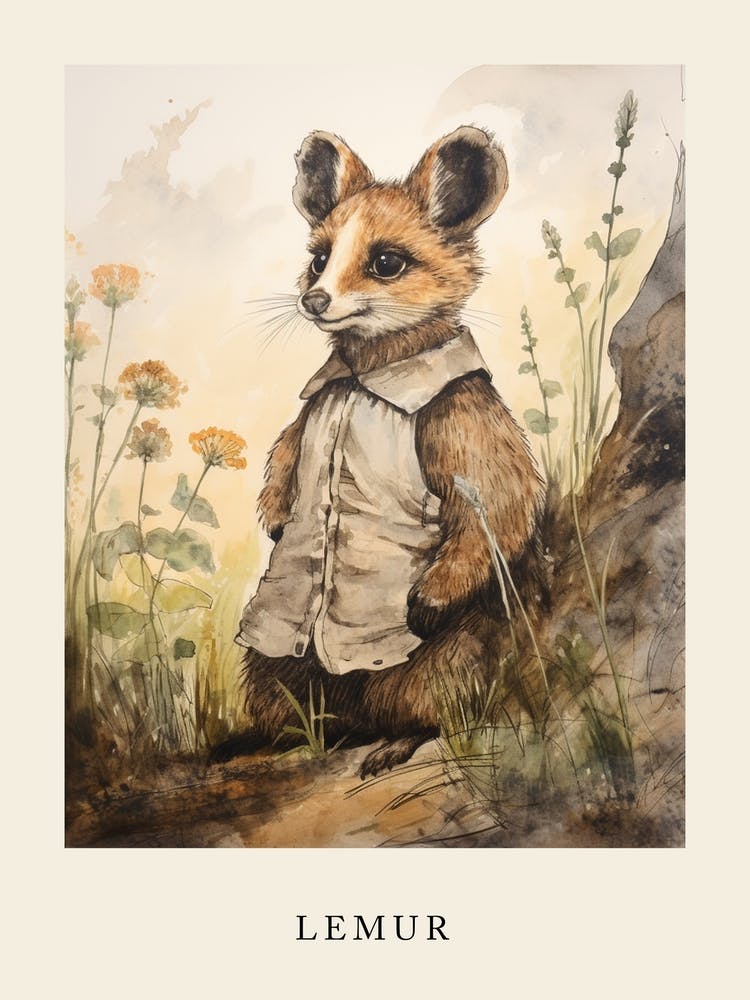 Beatrix Potter Inspired  Animal Watercolour Lemur