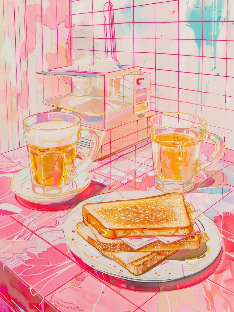 Pink Breakfast Food Coffee And Toastie 1