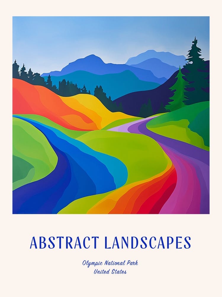 Colourful Abstract Olympic National Park Usa 3 Poster Blue