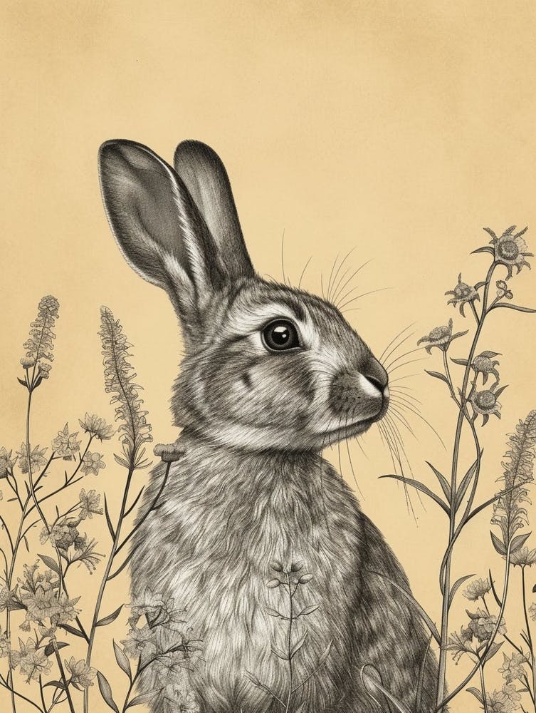 English Silver Blockprint Rabbit Illustration 7