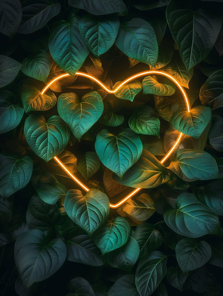 Neon Heart In The Leaves