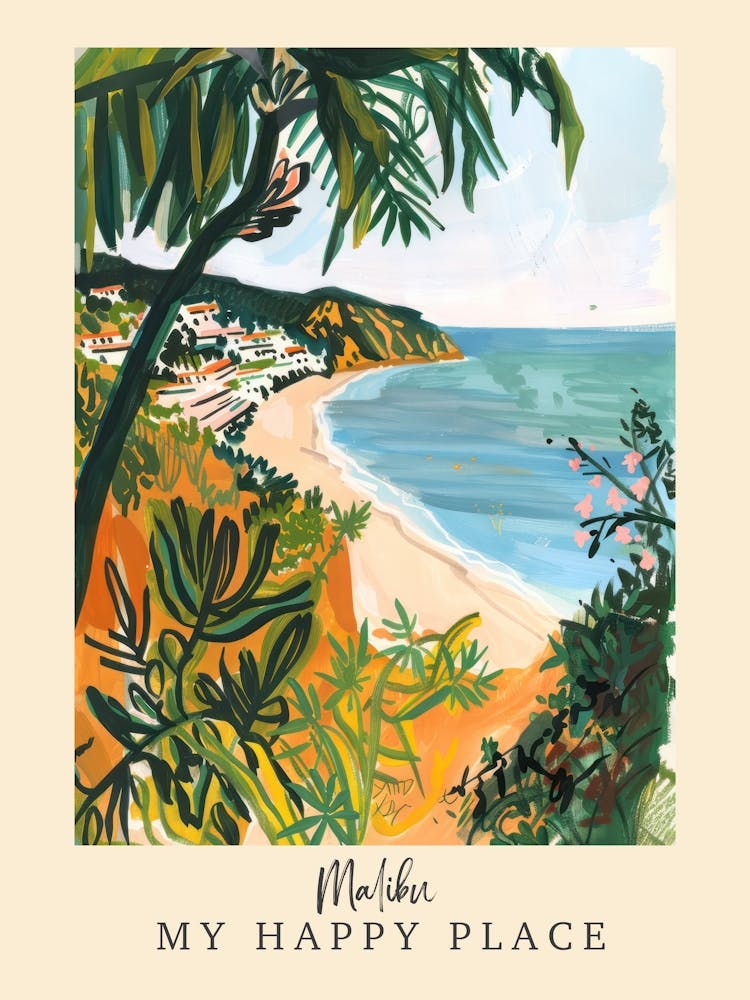 My Happy Place Malibu 4 Travel Poster