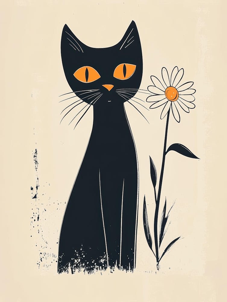 Black Cat With Daisy