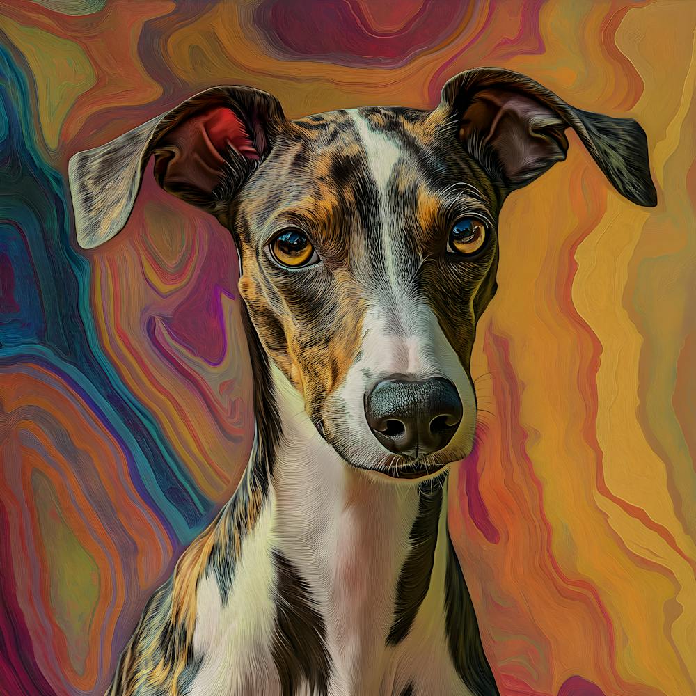 Verspielter Blick - #AbstractArt #DogPortrait #WhippetArt #ColorfulArt #PetLovers #ModernDecor #AnimalArt #PopArt #VibrantColors #ContemporaryArt #WhimsicalVibes