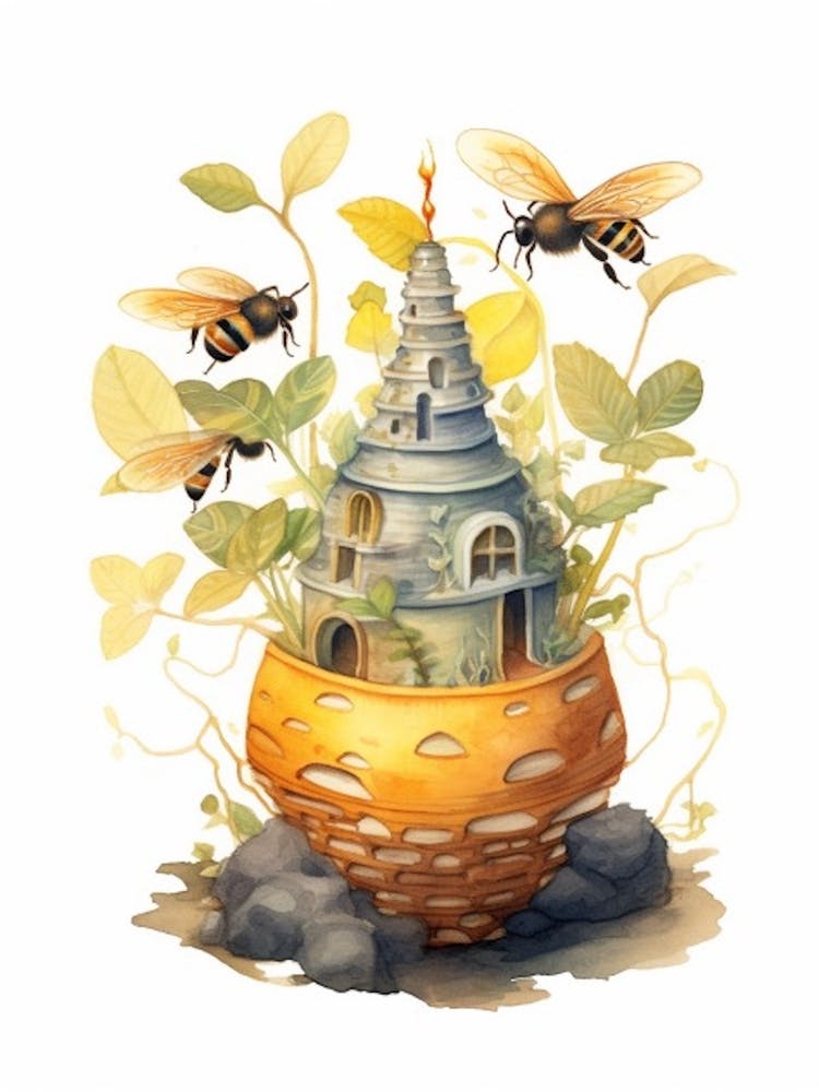 Honey Pot Ant Bee Beehive Watercolour Illustration 2