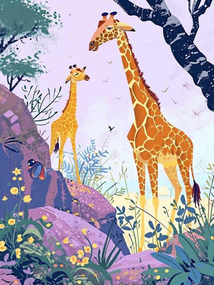 Sweet Giraffe & Calf Illustration 2