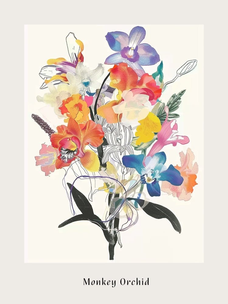Monkey Orchid 2 Collage Flower Bouquet Poster