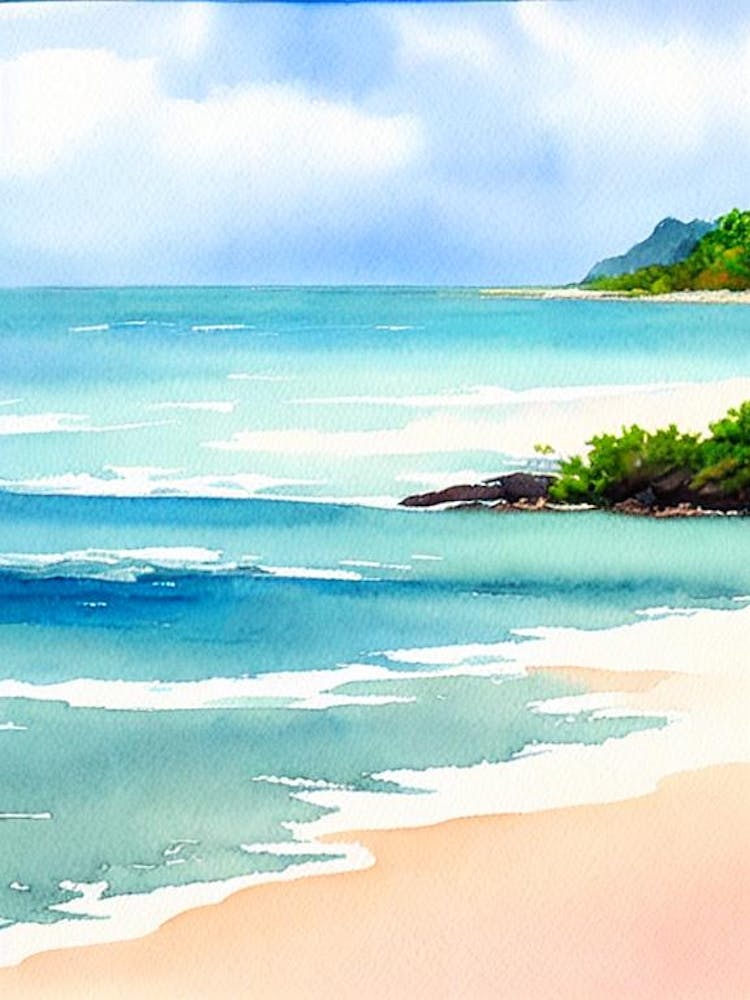 Anse Source D'Argent Beach 3, Seychelles Watercolour