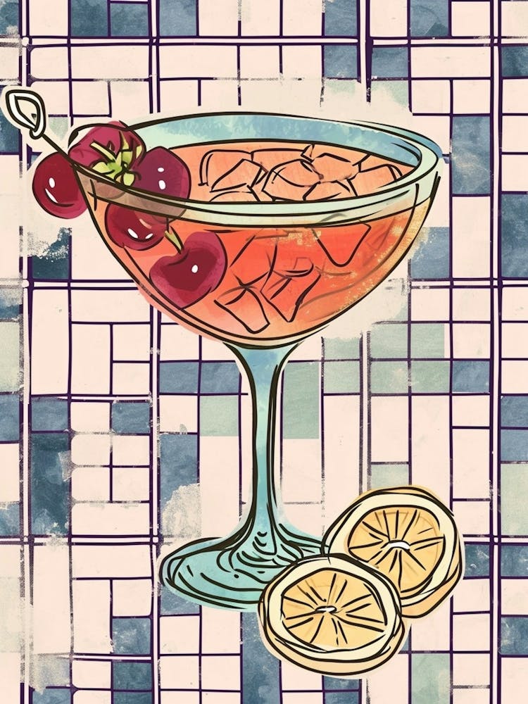 Fruity Cocktail Illustration A Tiled Background 2