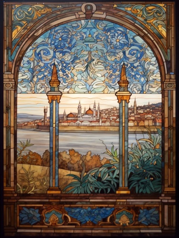 Window View Of Budapest Hungary In The Style Of William Morris 2