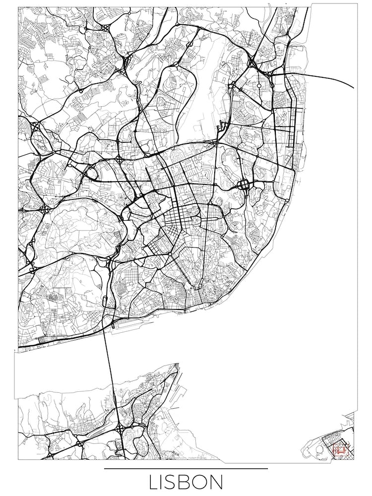 Lisbon Map Minimal Line
