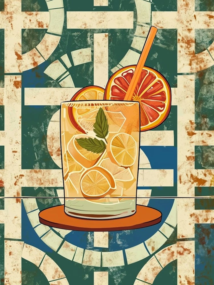 Cocktail On A Mosaic Background Illustrative