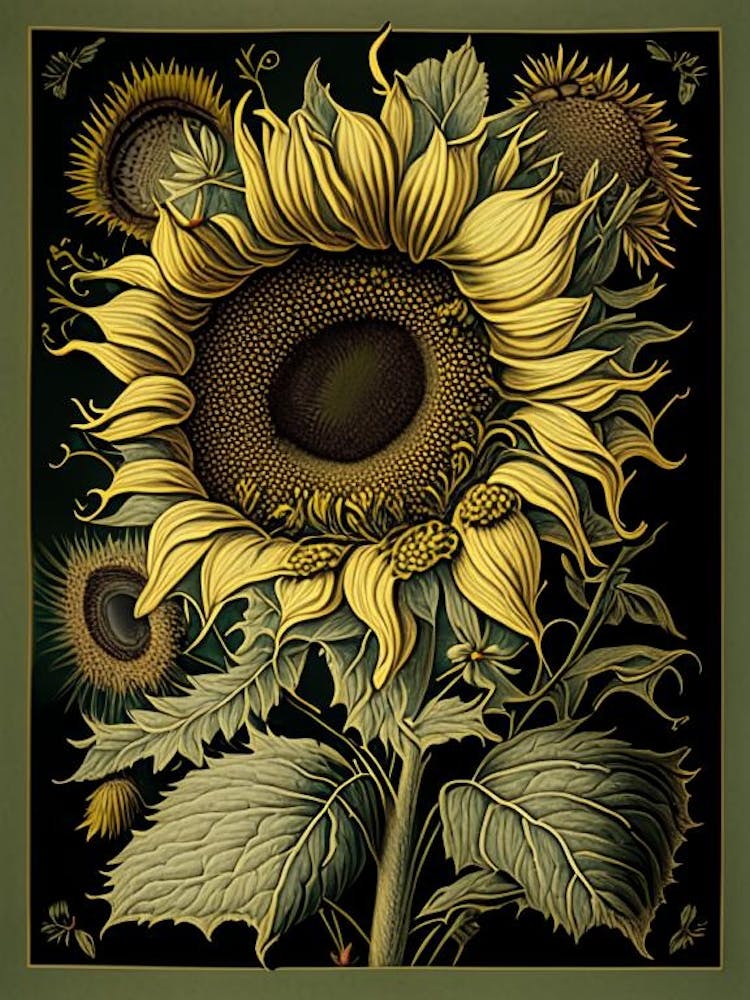 Sunflower 1 Floral Botanical Vintage Poster Flower