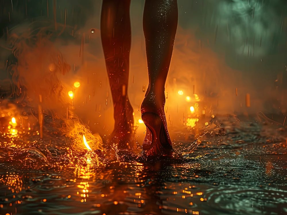 Frau geht im Regen