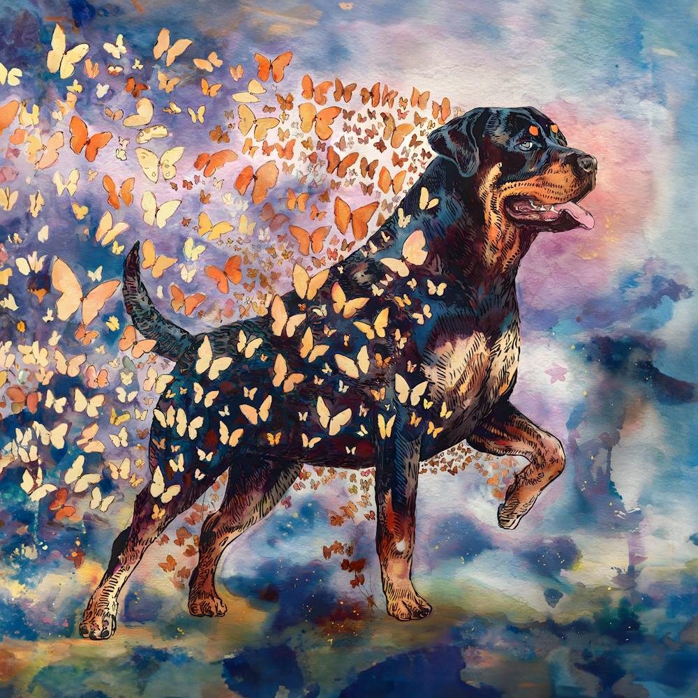 Rottweiler With Butterflies