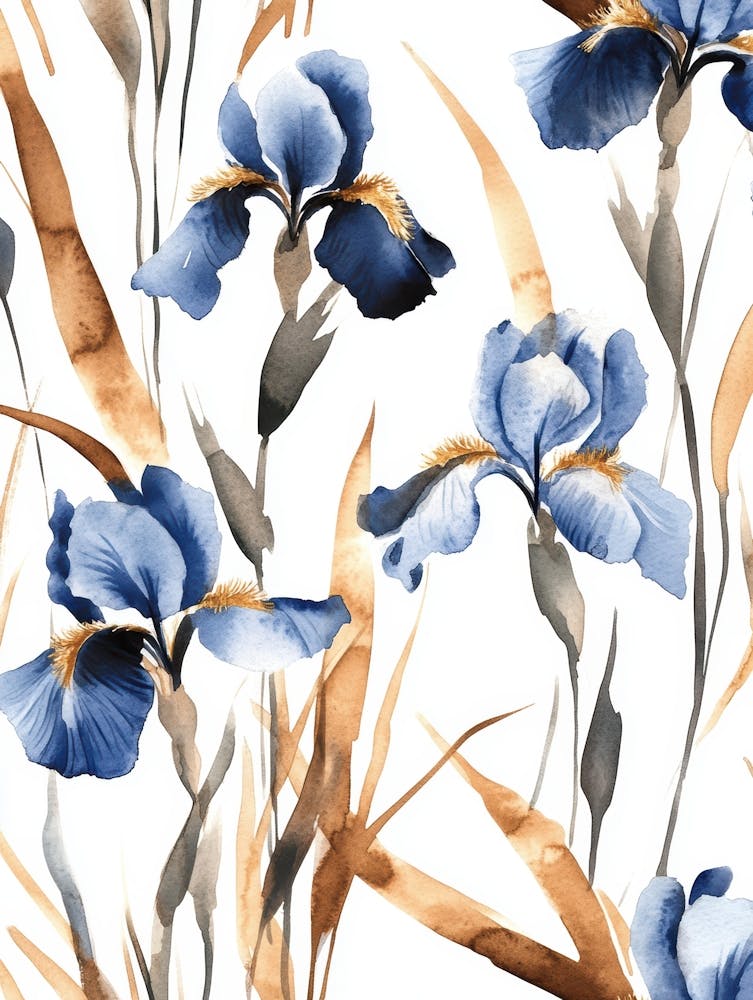 Blue Iris Watercolor Painting
