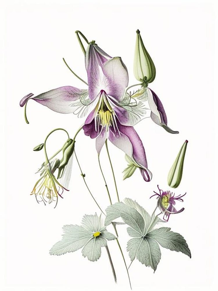Columbine Floral Quentin Blake Inspired Illustration 1 Flower