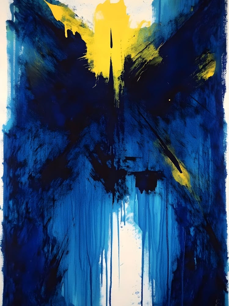 Blaues und Gelbes Abstraktes Gemälde 5
