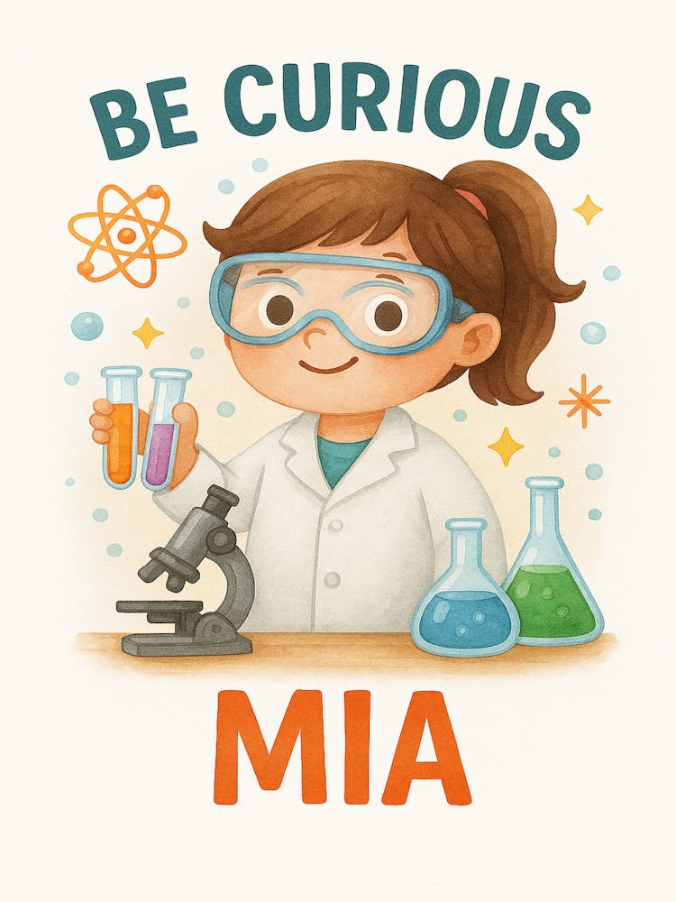 Personalized Girl Scientist Wall Art – Be Curious, Mia