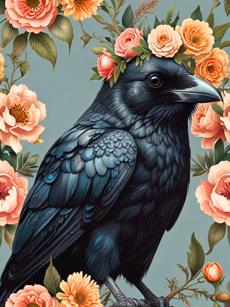 Crow With Flowers 4
