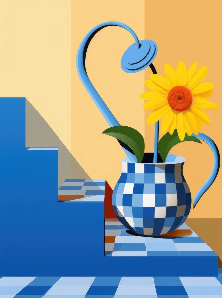 Blue Vase With Sunflower