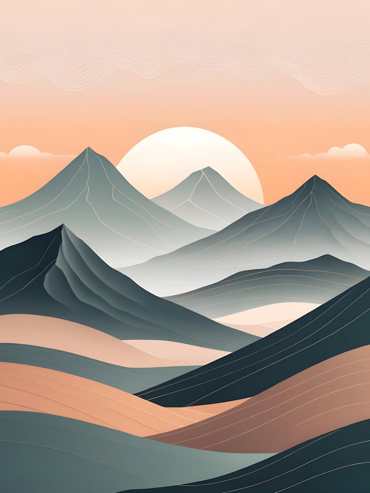 Abstract Mountain Landscape At Sunset
