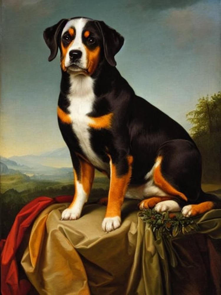 Entlebucher Mountain Dog Renaissance Portrait Oil Painting