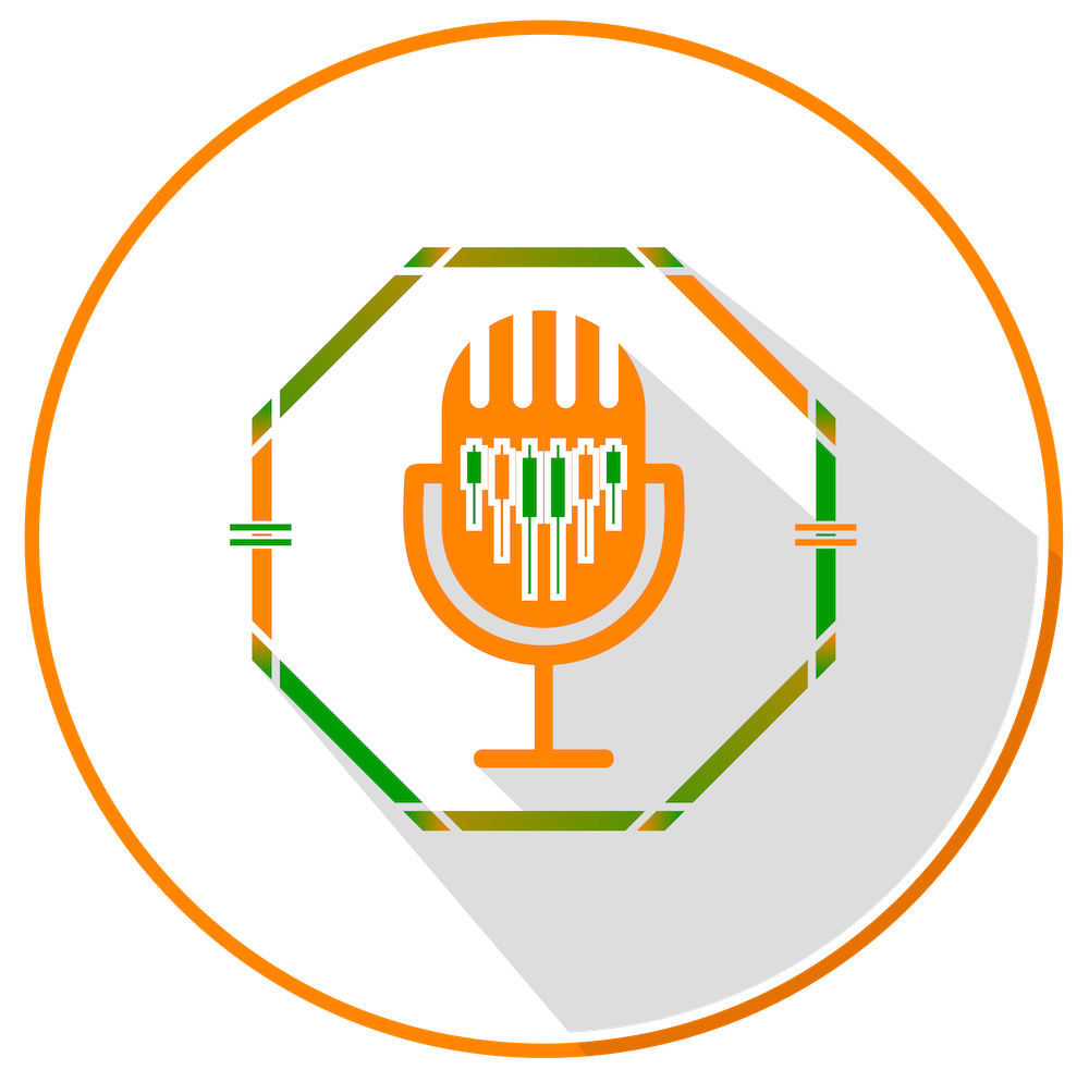 A Microphone In An Orange And Green Circle With A Long Shadow