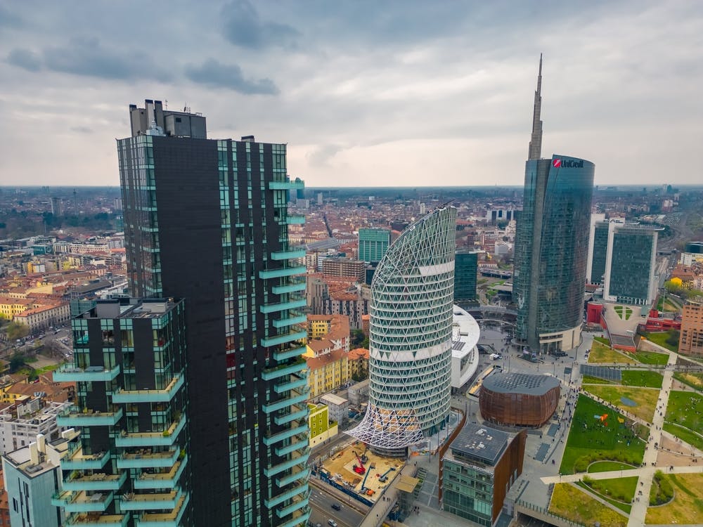 Poster Milano, Milan skyline. Skyscrapers aerial view. Aerial Photography