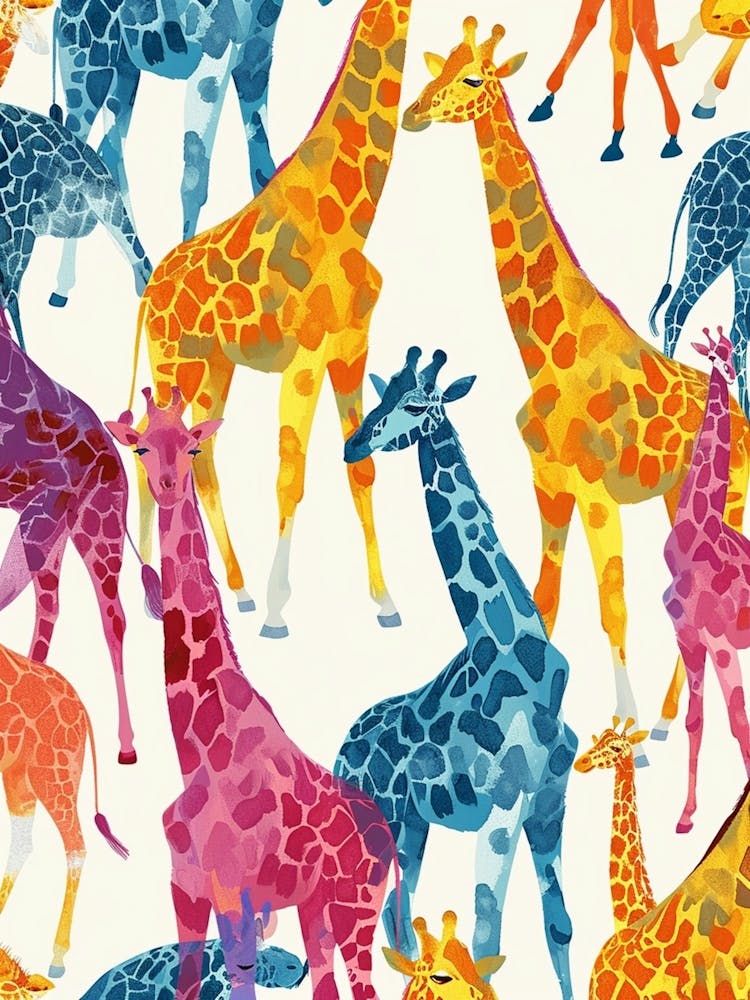 Giraffe Colourful Watercolour Pattern 1