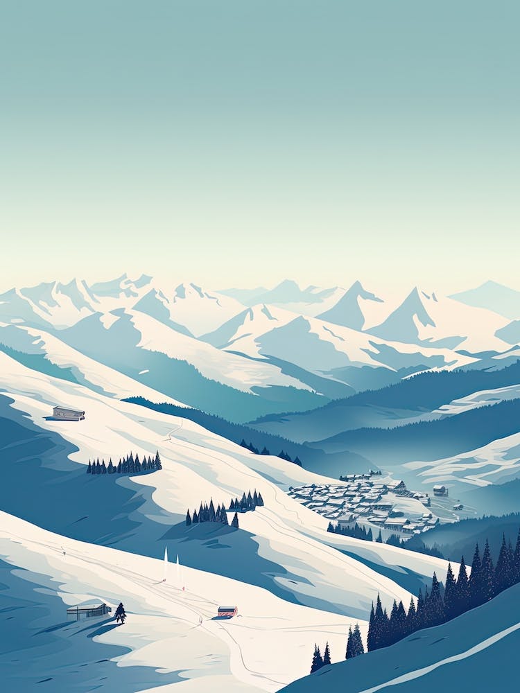 La Plagne   France, Ski Resort Illustration 3 Simple Style