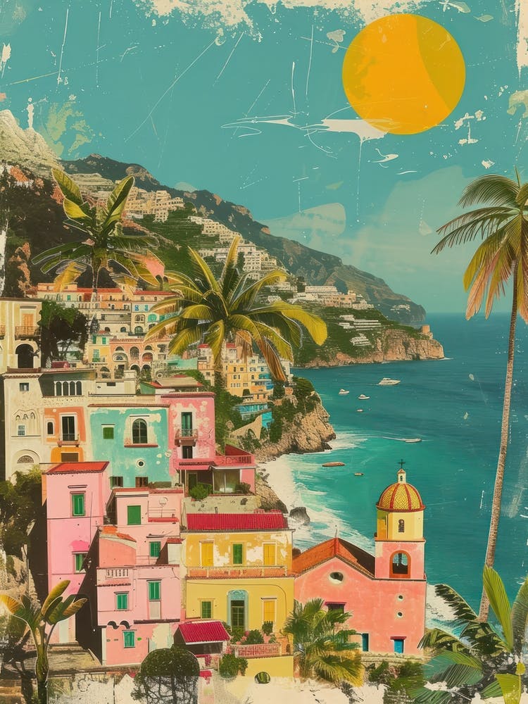Amalfi Italy   Retro Collage Style 1