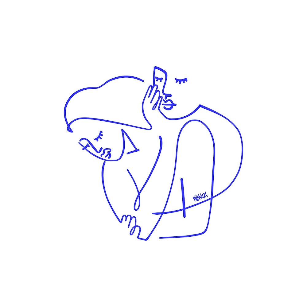 Couple In Blue Square Line