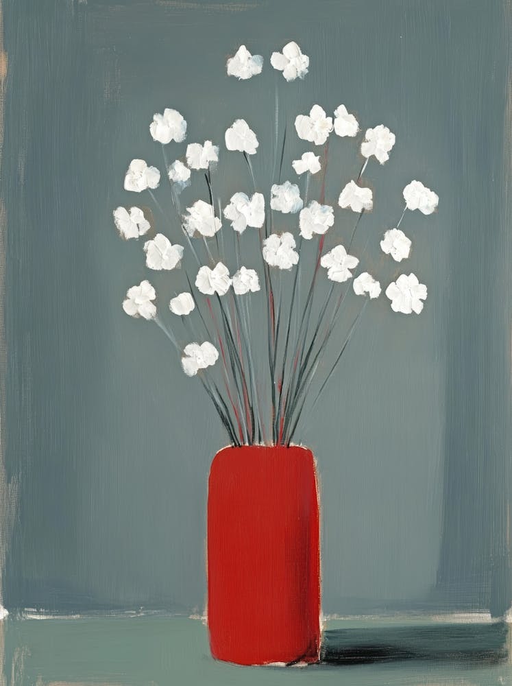 White Flowers In A Red Vase