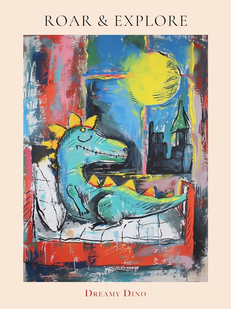 Brushstroke Painting Dinosaur In Bed 1 Poster