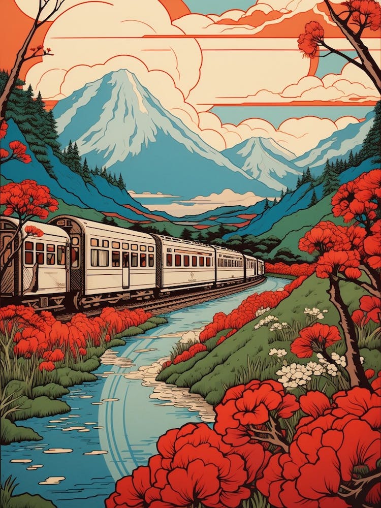 Oirase Stream, Japan Vintage Travel Art 2