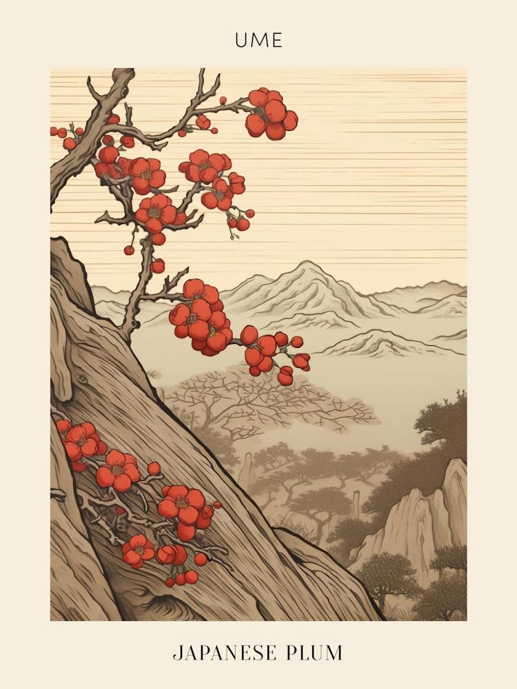 Ume Japanese Plum 2 Japanese Botanical Illustration Poster