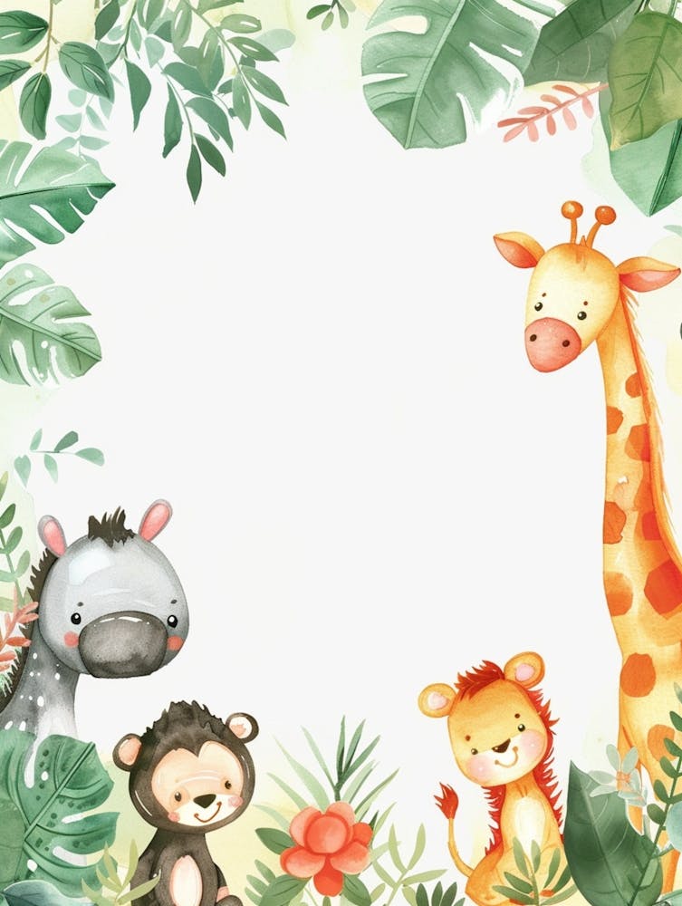 Hintergrund Geburtstags-Einladung mit niedlichen Aquarell-Zootieren