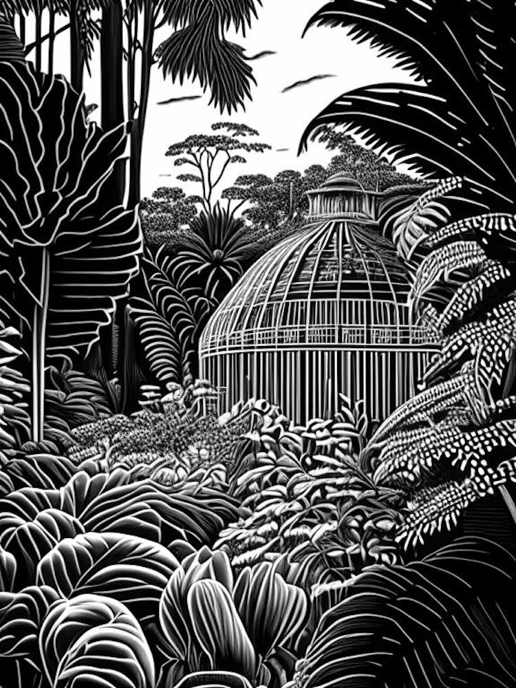 Phipps Conservatory And Botanical Gardens,1,  Usa Linocut Black And White Vintage