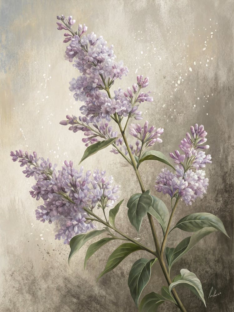 Oil Painting Style Pale Lavender Plant Over Grainy