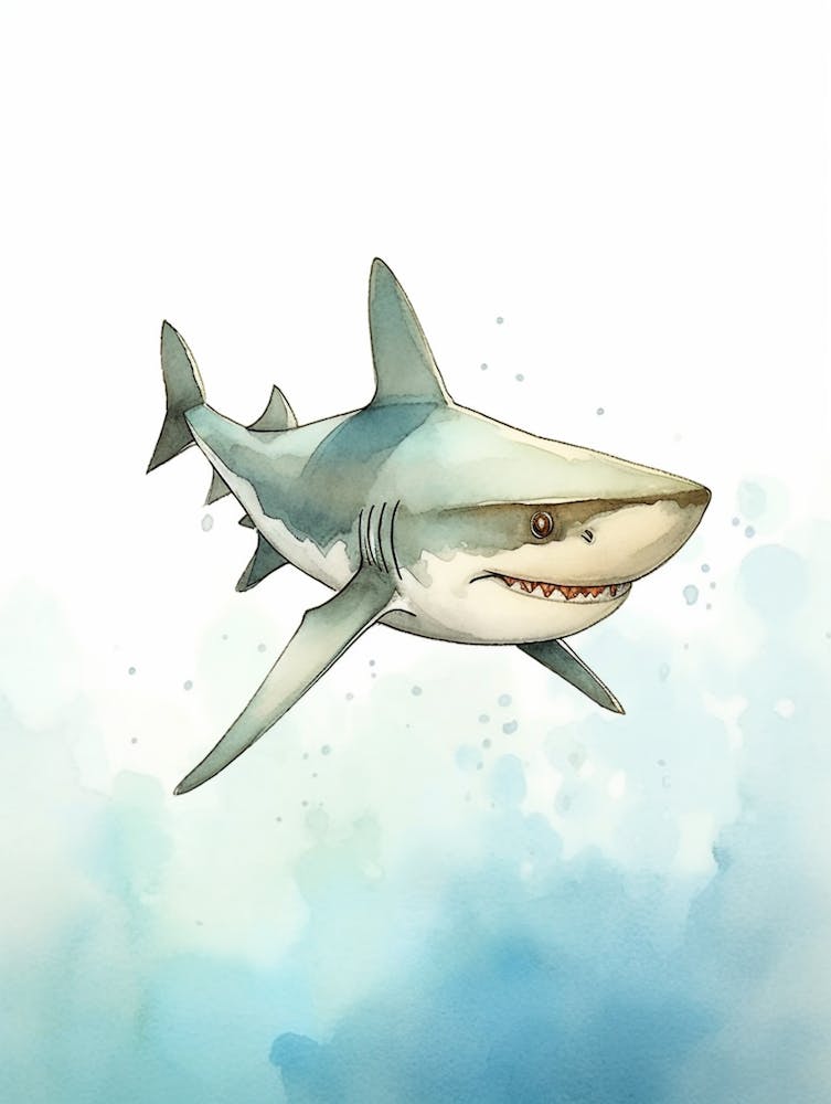 Cartoon Watercolour Blacktip Shark Kids Nursery 1