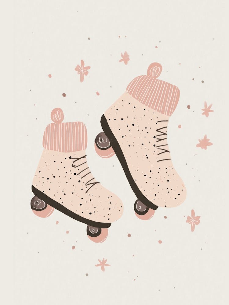 Pink Roller Skates, nursery wall art, kids room prints, playroom decor