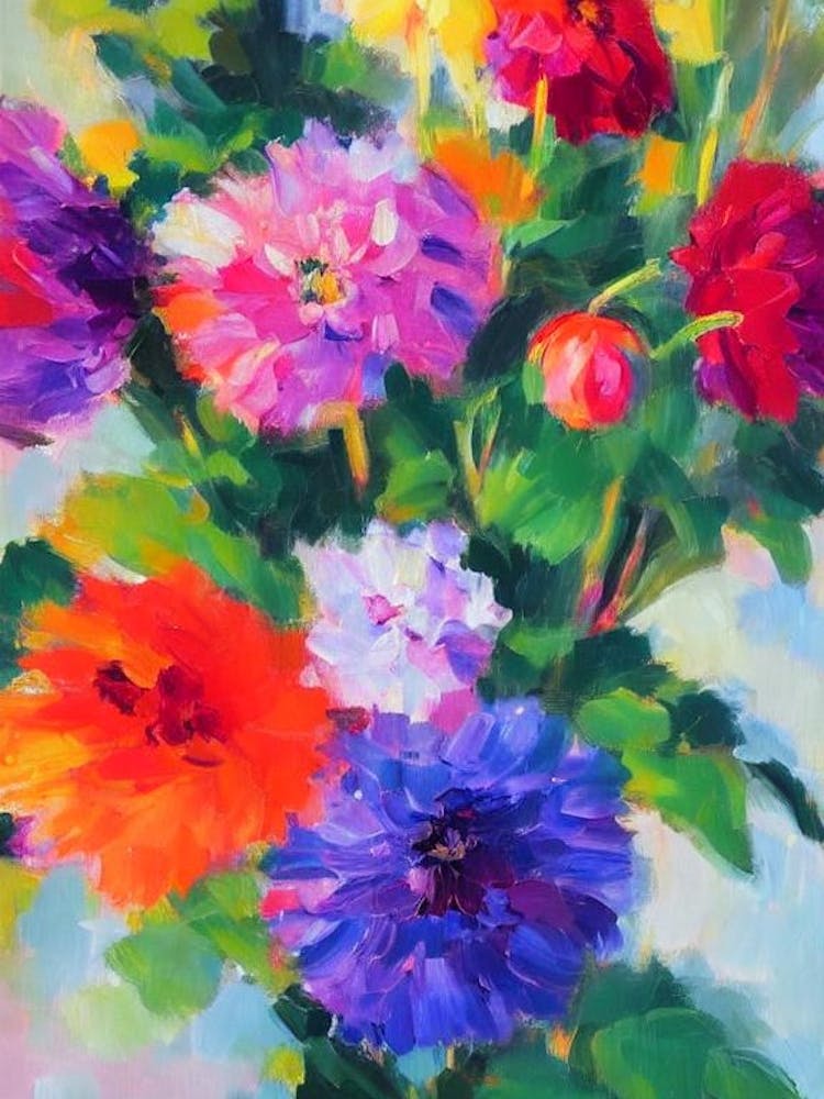 Dahlia Imperialis Floral Print Abstract Block Colour 2 Flower